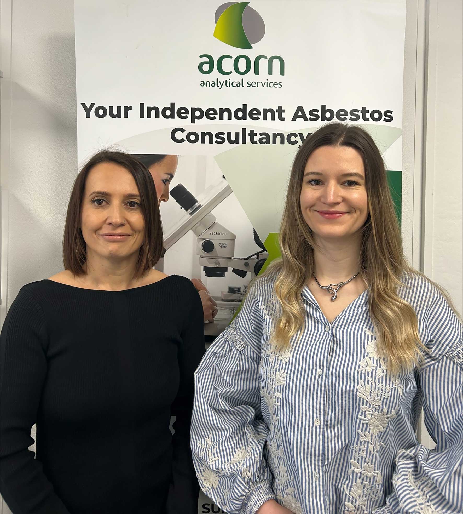 Sian Stone and Viviana Pista of Acorn Analytical Services after being promoted to directors in Northamptonshire