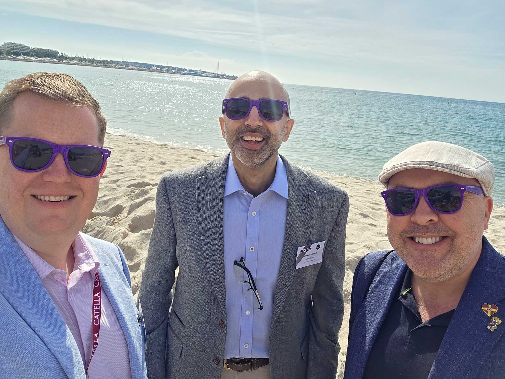Kevin Rogers, Tom Warrender and John Punni of Wilson Browne Solicitors at MIPIM in Cannes promoting Northamptonshire property connections.