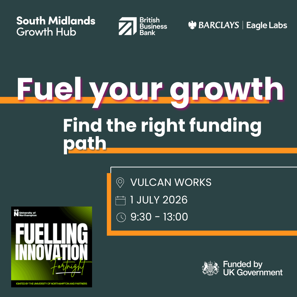Fuel your growth LinkedIn image | Business Times Fuel Your Growth business funding event at Vulcan Works, Northampton