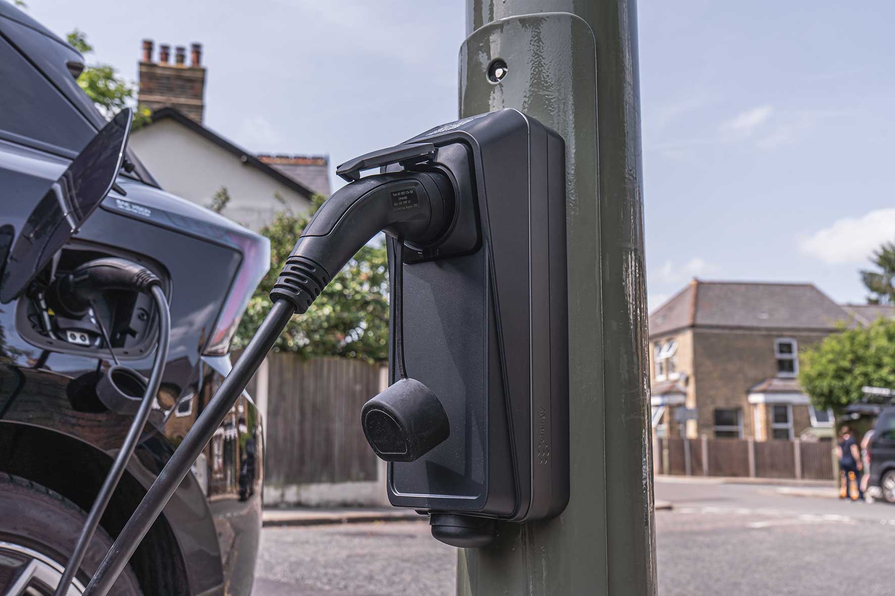 Lamp column EV charging point installed by Char.gy as part of West Northamptonshire's on-street charging programme.